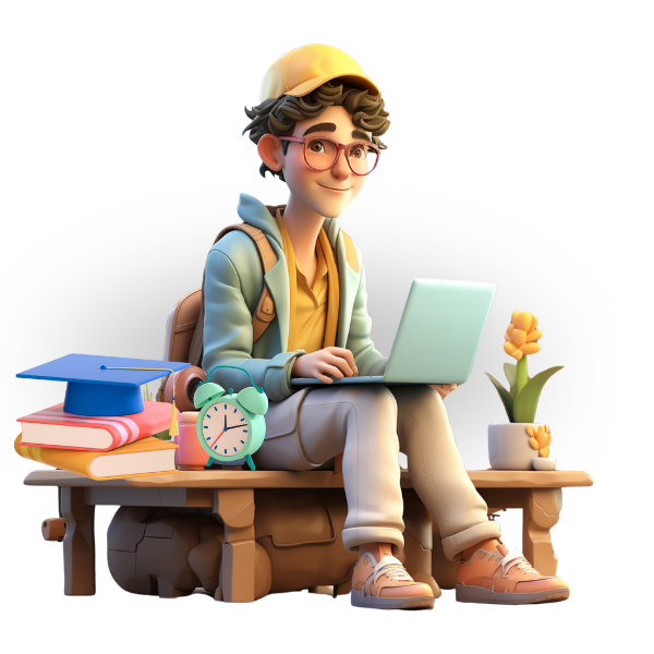 a young boy sitting on a bench with laptops and books around